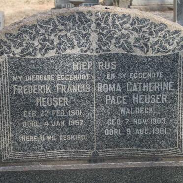 HEUSER Frederik Francis 1901-1957 & Roma Catherine Page WALDECK 1903-1991