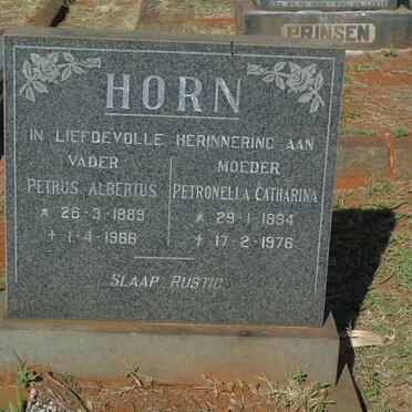 HORN Petrus Albertus 1889-1966 &amp; Petronella Catharina 1894-1976