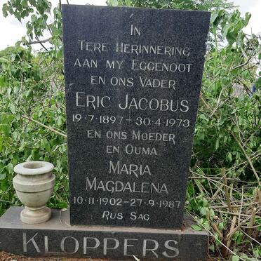 KLOPPERS Eric Jacobus 1897-1973 &amp; Maria Magdalena 1902-1987