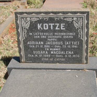 KOTZE Adriaan Jacobus 1881-1941 &amp; Susara Magdalena 1889-1970