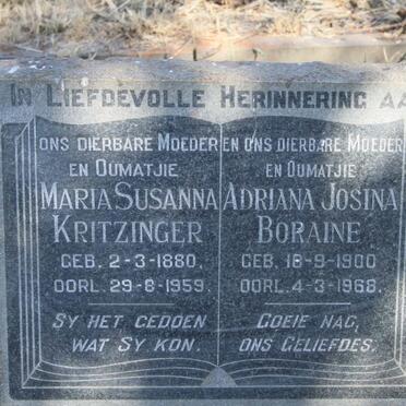 KRITZINGER Maria Susanna 1880-1959 :: BORAINE Adriana Josina 1900-1968