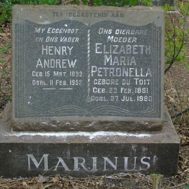 MARINUS Henry Andrew 1893-1952 & Elizabeth Maria Petronella DU TOIT 1891-1980