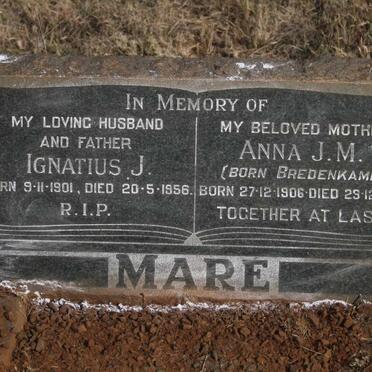 MARE Ignatius J. 1901-1956 & Anna J.M. BREDENKAMP 1906-1970