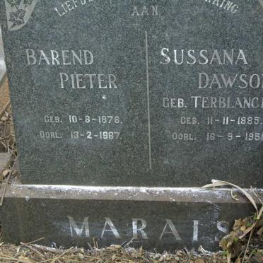 MARAIS Barend Pieter 1876-1967 & Sussana Dawson TERBLANCHE 1885-1958