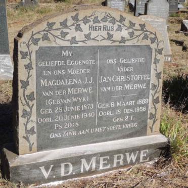 MERWE Jan Christoffel 1869-1956 &amp; Magdalena J.J. VAN WYK 1873-1940