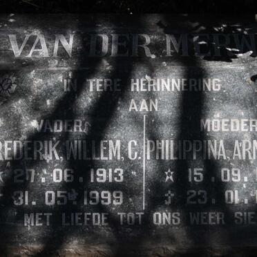 MERWE Frederik Willem C., van der 1913-1999 & Philippina Arnolda M. 1915-1997