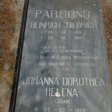 PARSONS Heinrich Diedrich 1919-1986 &amp; Johanna Dorothea Helena 1928-2016