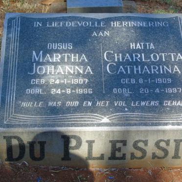 PLESSIS Martha Johanna, du 1907-1996 :: DU PLESSIS Charlotta Catharina 1909-1997