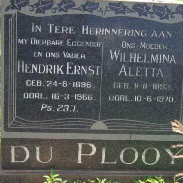 PLOOY Hendrik Ernst, du 1896-1966 &amp; Wilhelmina Aletta 1893-1970