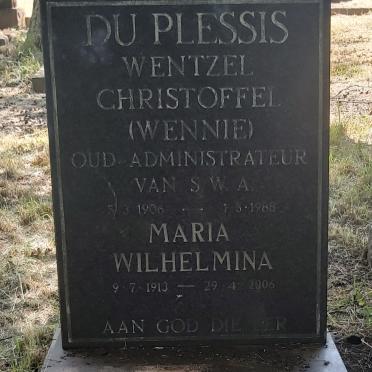 PLESSIS Wentzel Christoffel, du 1906-1988 &amp; Maria Wilhelmina 1913-2006