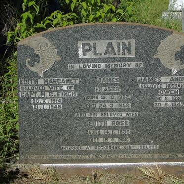PLAIN James Fraser 1882-1959 & Edith Rose 1886-1962 :: FINCH Edith Margaret 1914-1945 :: PLAIN James Andrew 1921-1947