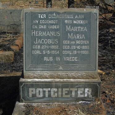 POTGIETER Hermanus Jacobus 1882-1954 & Martha Maria VAN ROOYEN 1883-1966