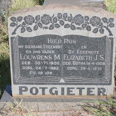 POTGIETER Louwrens M. 1906-1962 &amp; Elizabeth J.S. BOTHA 1908-1978