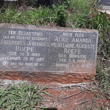 ROEPE Theodorus Johannes 1893-1965 &amp; Alice Amanda Wilhelmine Auguste DOMNICK 1898-1971