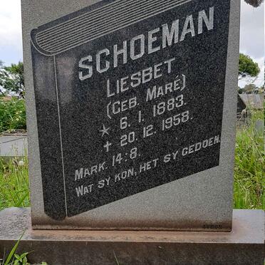 SCHOEMAN Liesbet nee MARE 1883-1958