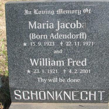 SCHONKNECHT William Fred 1921-2001 &amp; Maria Jacoba ADENDORFF 1923-1971