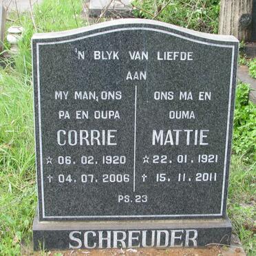 SCHREUDER Corrie 1920-2006 &amp; Mattie 1921-2011