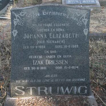 STRUWIG Izak Driessen 1891-1974 & Johanna Elizabeth NIENABER 1890-1963