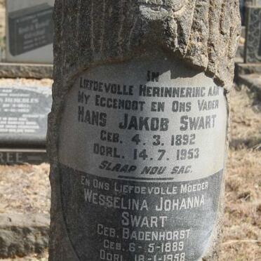 SWART Hans Jacob 1892-1953 & Wesselina Johanna BADENHORST 1889-1958