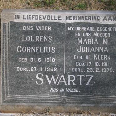 SWARTZ Lourens Cornelius 1910-1982 &amp; Maria M. Johanna DE KLERK 1911-1970