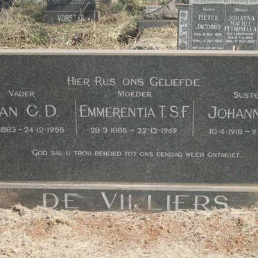 VILLIERS Jan C.D., de 1883-1955 & Emmerentia T.S.F. 1886-1969 :: VILLIERS Johanna F., de 1918-1963