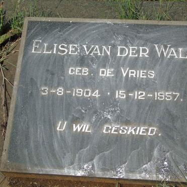 WALT Elise, van der nee DE VRIES 1904-1957