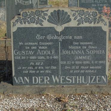 WESTHUIZEN Gustav Adolf, van der 1889-1961 &amp; Johanna Sophia 1894-1982