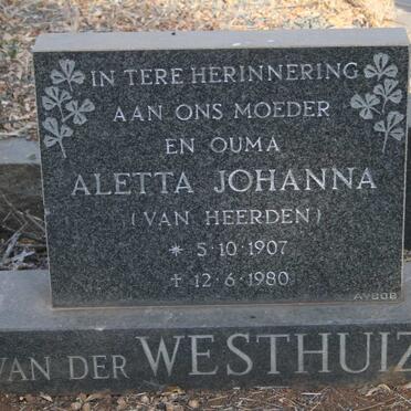 WESTHUIZEN Aletta Johanna, van der nee VAN HEERDEN 1907-1980