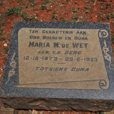 WET Maria M., de nee V.D. BERG 1873-1953