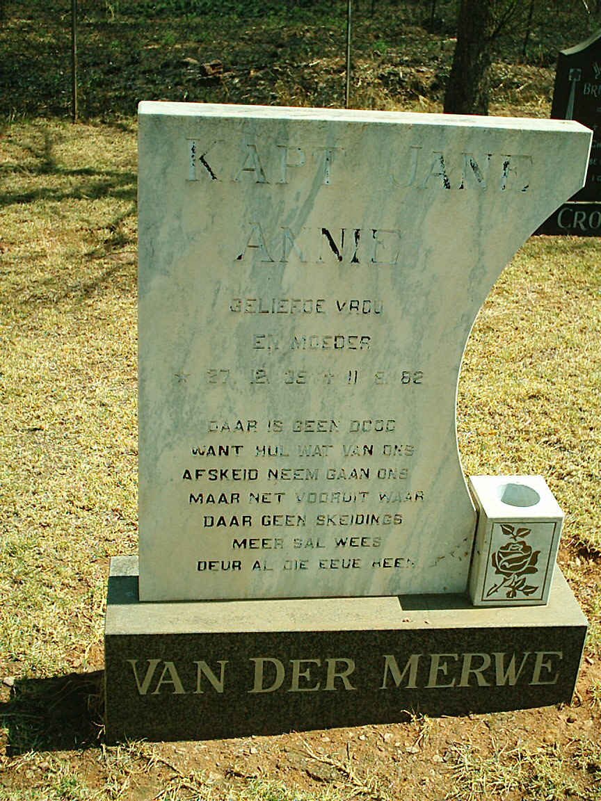 MERWE Jane Annie, van der 1935-1982
