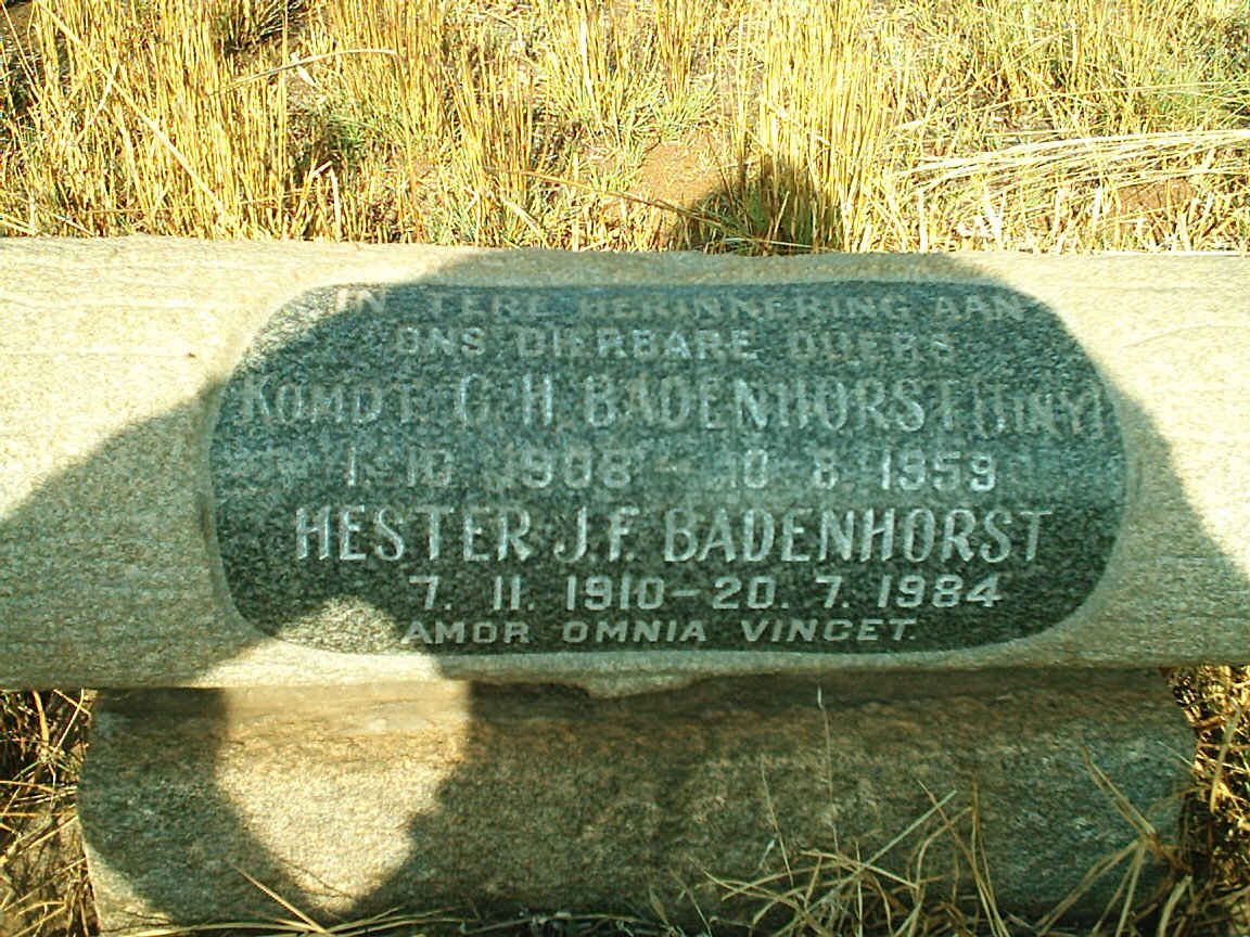 BADENHORST C.H. 1908-1959 &amp; Hester J.F. 1910-1984