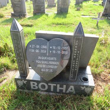 BOTHA Louis Efraim Johannes 1946-2014 & Johanna Christina Elizabeth 1957-2015