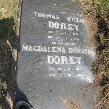 DOREY Thomas William 1938-1984 & Magdalena Dorath? 1910-1994