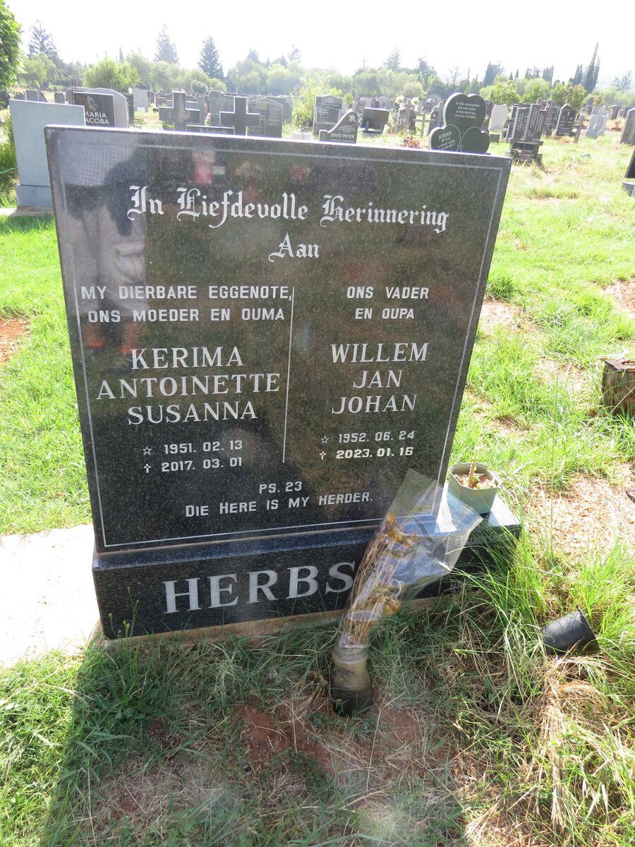 HERBST Willem Jan Johan 1952-2023 & Kerima Antoinette Susanna 1951-2017