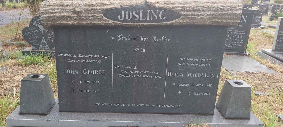 JOSLING John George 1903-1972 & Heila Magdalena JOUBERT 1908-1974