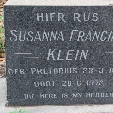 KLEIN Susanna Francina nee PRETORIUS 1892-1972