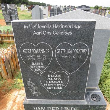 LINDE Gert Johannes, van der 1937-2021 & Gertruida Dorathea 1940- 