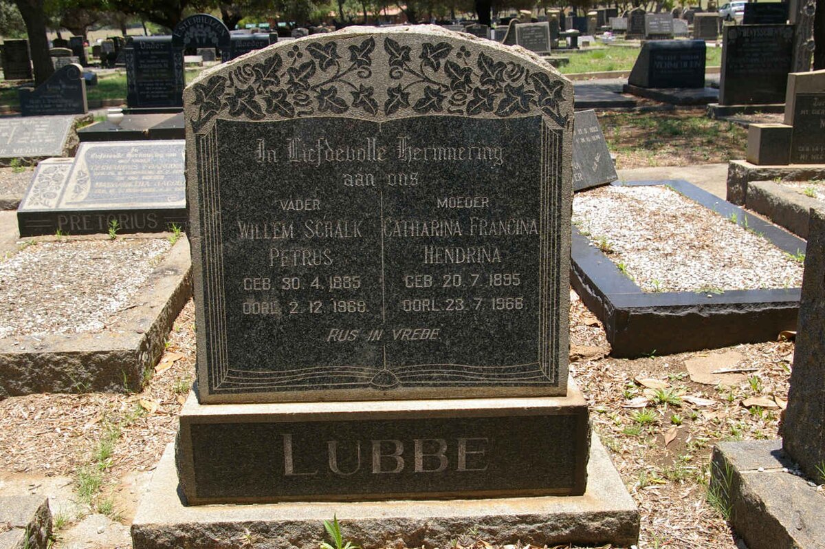LUBBE Willem Schalk Petrus 1885-1968 &amp; Catharina Francina Hendrina 1895-1966