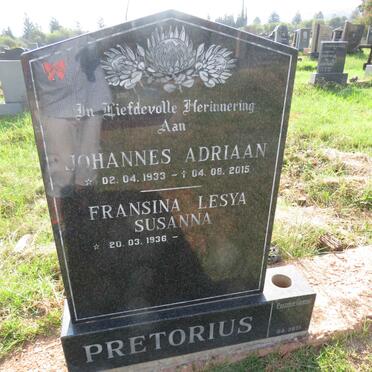 PRETORIUS Johannes Adriaan 1933-2015 & Fransina Lesya Susanna 1936-