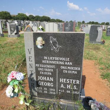 VENTER Johan Georg 1951-2016 & Hester A.H.S. 1952-
