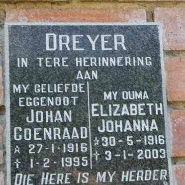 DREYER Johan Coenraad 1916-1995 &amp; Elizabeth Johanna 1916-2003