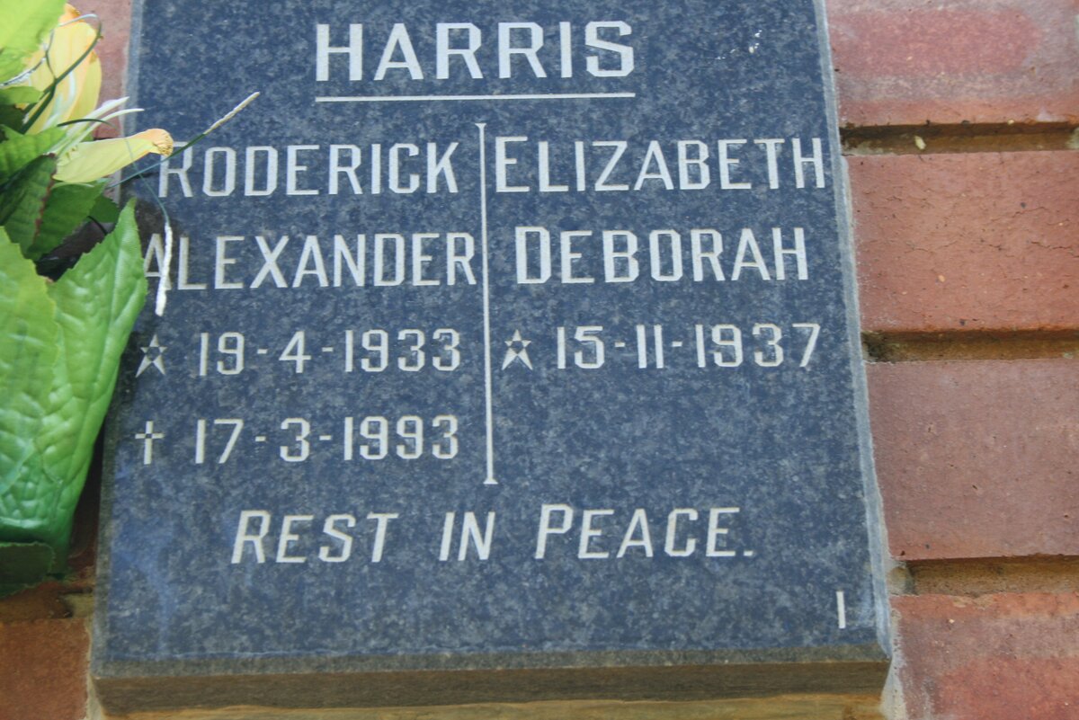 HARRIS Roderick Alexander 1933-1993 &amp; Elizabeth Deborah 1937-