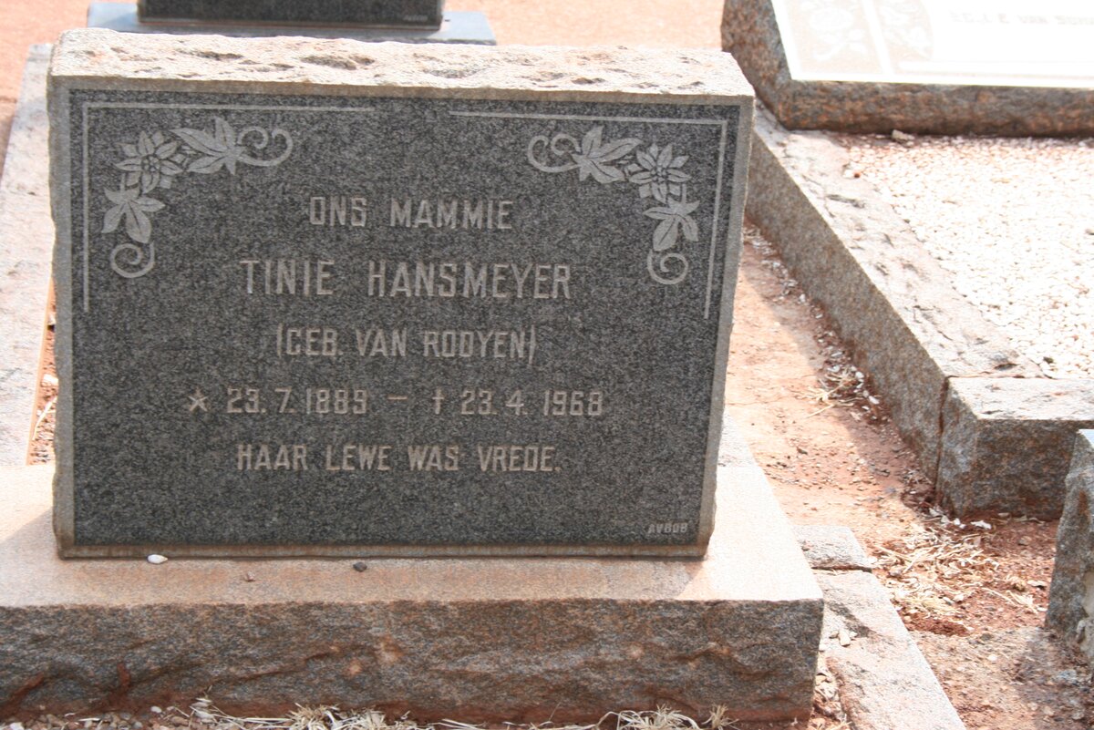 HANSMEYER Tienie nee VAN ROOYEN1889-1968