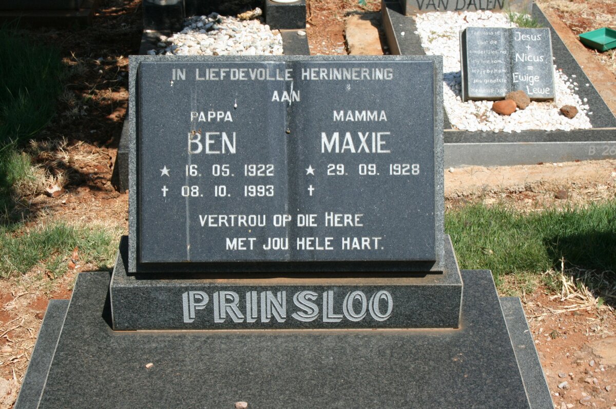 PRINSLOO Ben 1922-1993 &amp; Maxie 1928-