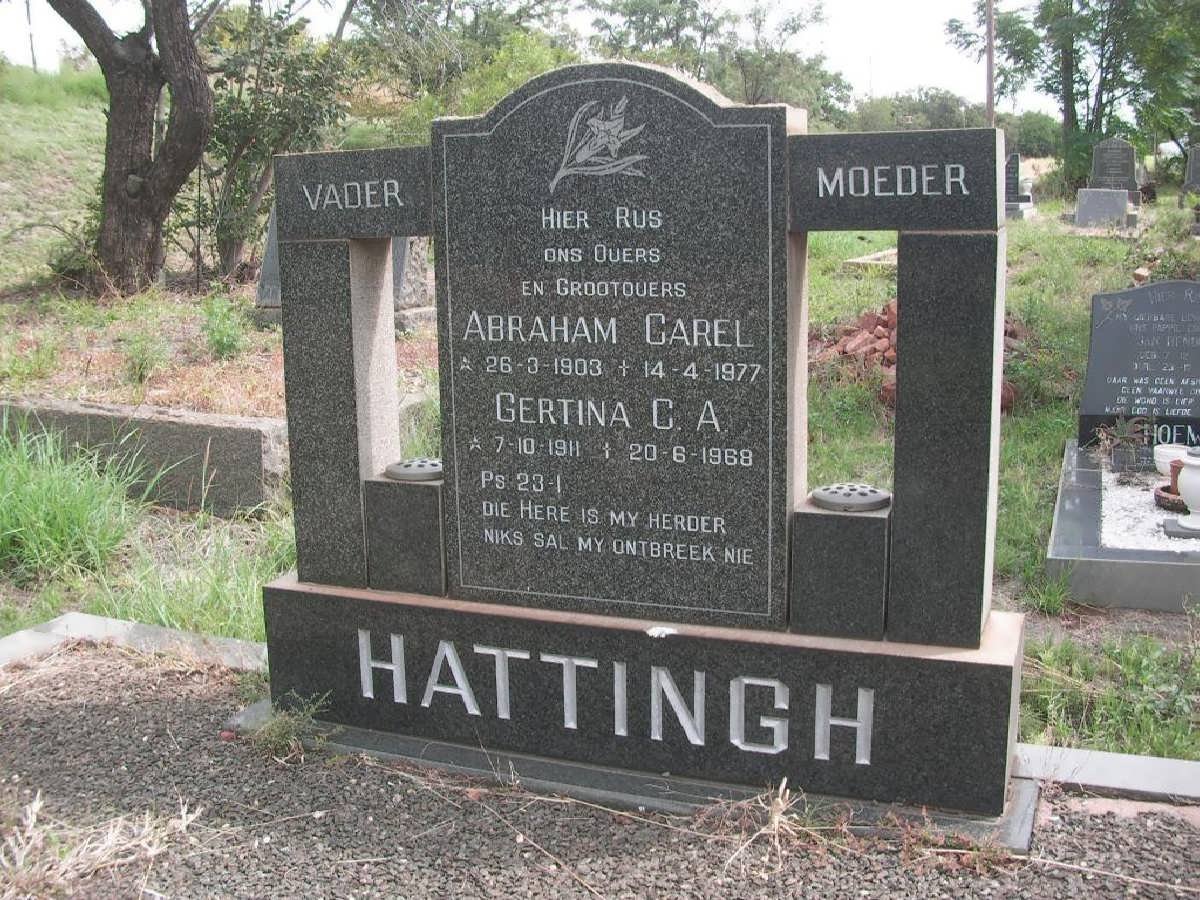 HATTINGH Abraham Carel 1903-1977 & Gertina C.A. 1811-1968