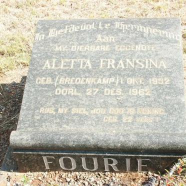 FOURIE Aletta Fransina nee BREDENKAMP 1932-1962