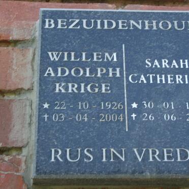 BEZUIDENHOUT Willem Adolph Krige 1926-2004 &amp; Sarah Catherine 1914-2006