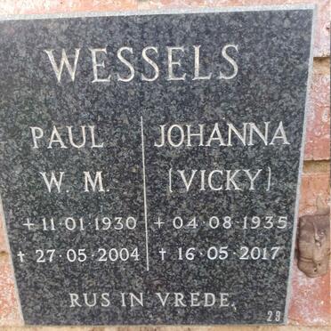 WESSELS Paul W.M. 1930-2004 & Johanna 1935-2017