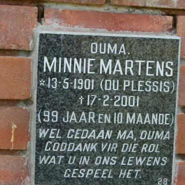 MARTENS Minnie nee DU PLESSIS 1901-2001