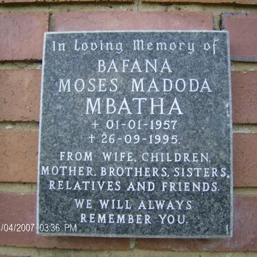 MBATHA Bafana Moses Madoda 1957-1995